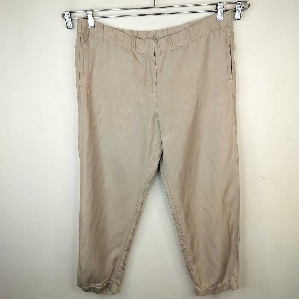 J.Crew City Fit Jogger Pant Silk Linen 12 Womens Casual Elastic Waist Beige